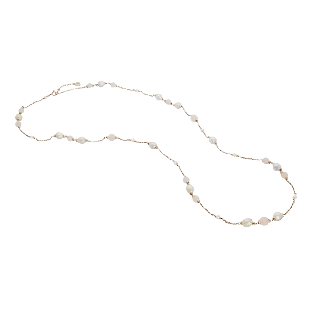 Orecchini pendenti argento rosé con perle bianche e quarzo rosa