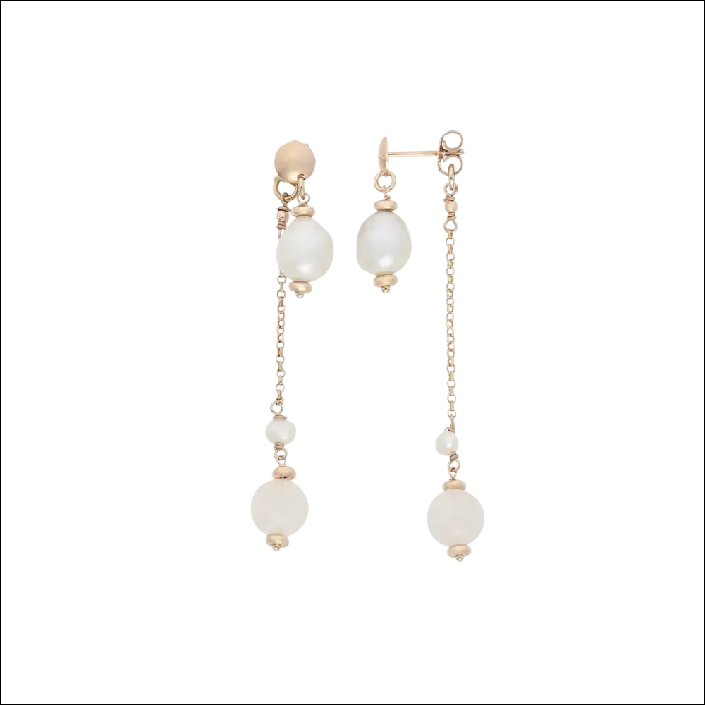 Orecchini pendenti argento rosé con perle bianche a cascata