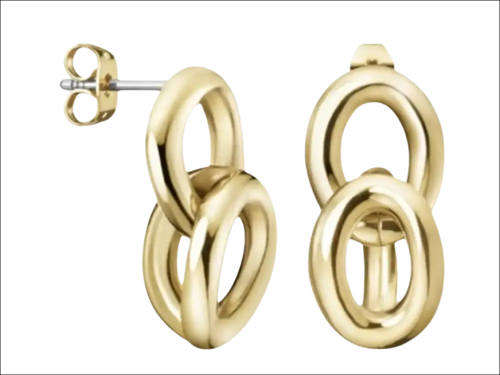 Orecchini pendenti dorati a ovale con chiusura a fermo, stile statement KJALJE100200