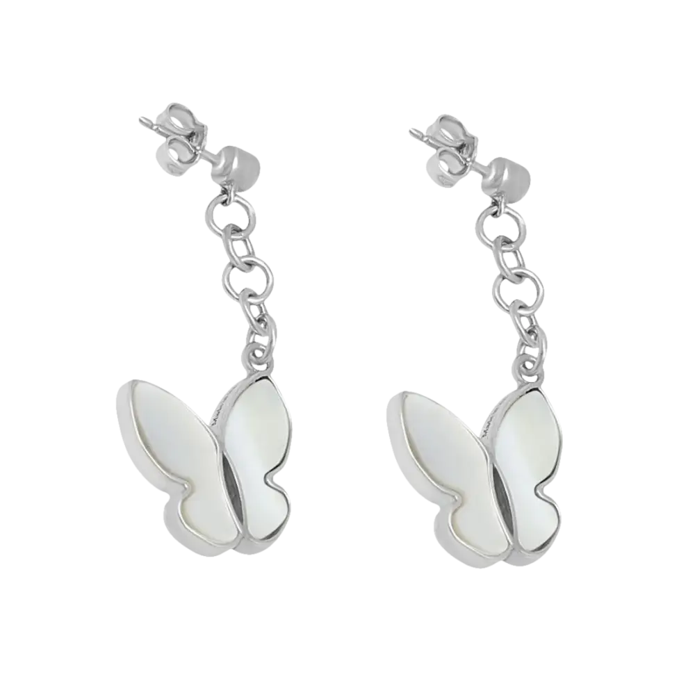 Orecchini pendenti Salvini En Plain Air Farfalle con farfalle in madreperla bianca e argento