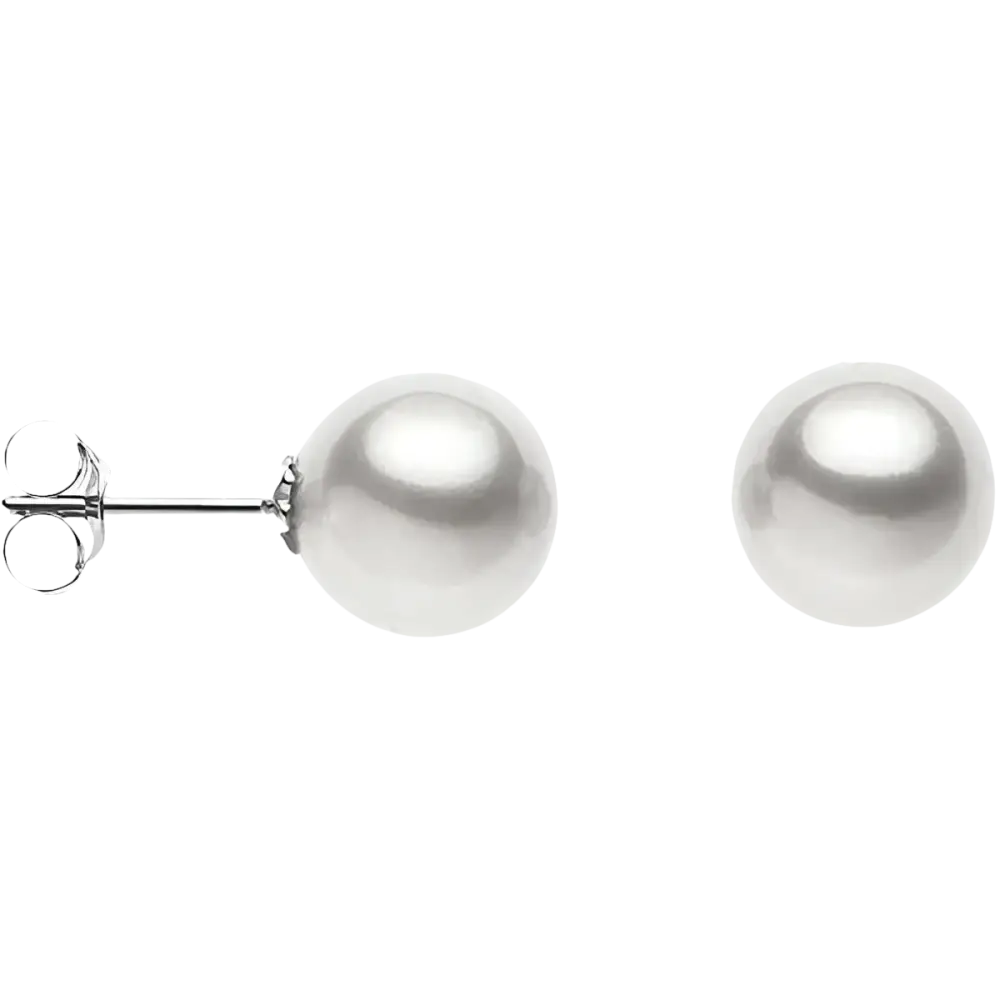 Orecchini Perla Akoya Oro Bianco con perni in argento e farfalla