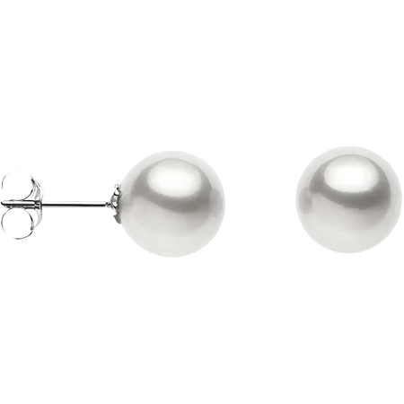 Orecchini Perla Akoya Oro Bianco con perni in argento e farfalla