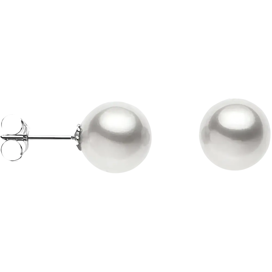 Orecchini Perla Akoya Oro Bianco con perni in argento e farfalla