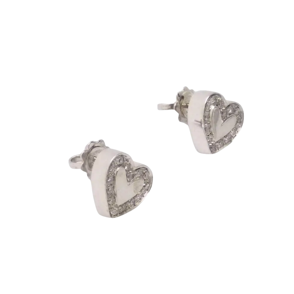 Orecchini Salvini Cuori Oro Bianco e Diamanti con cuori in argento e pavé di diamanti