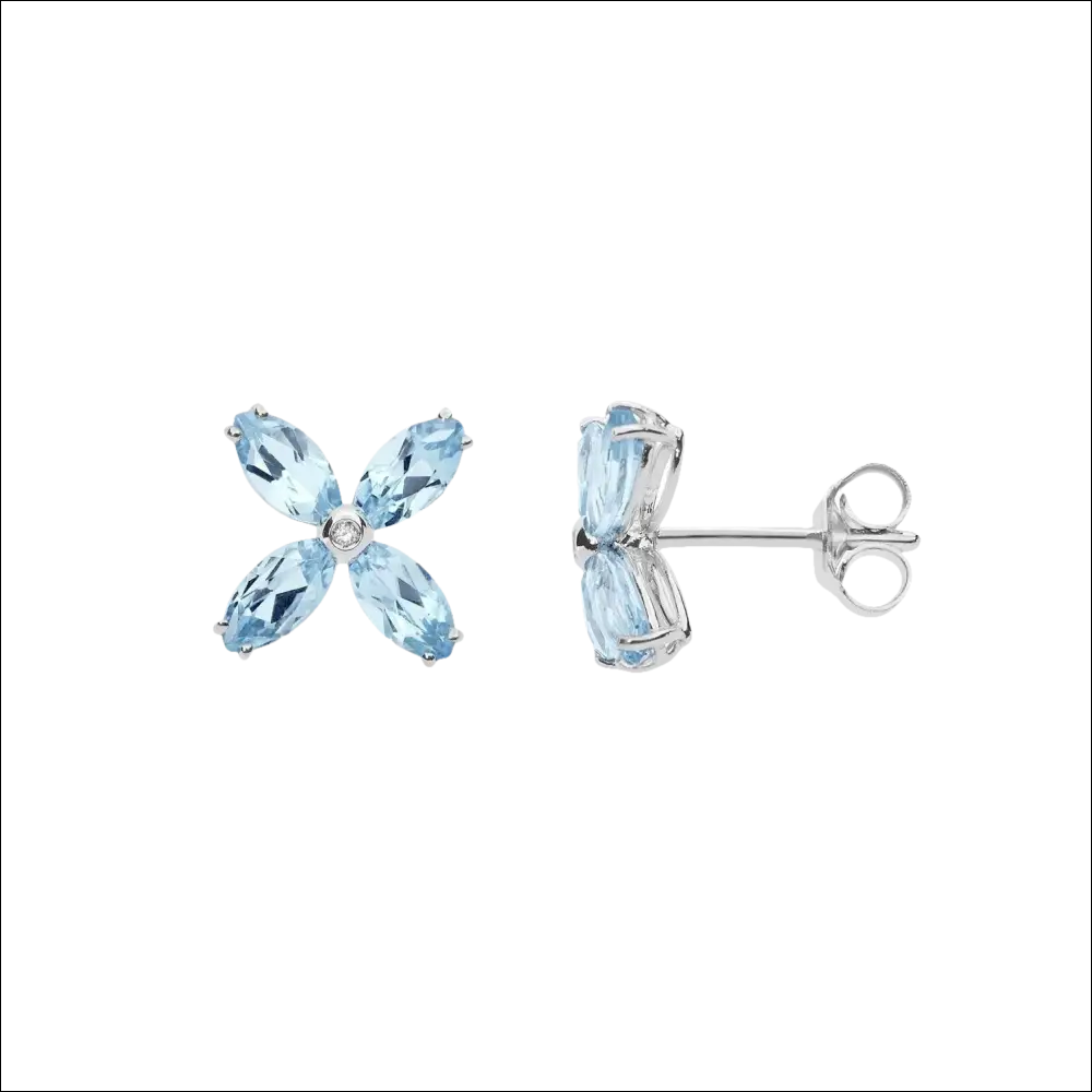 Orecchini topazio azzurro e diamanti ORB 1013 COMETE a forma di fiore