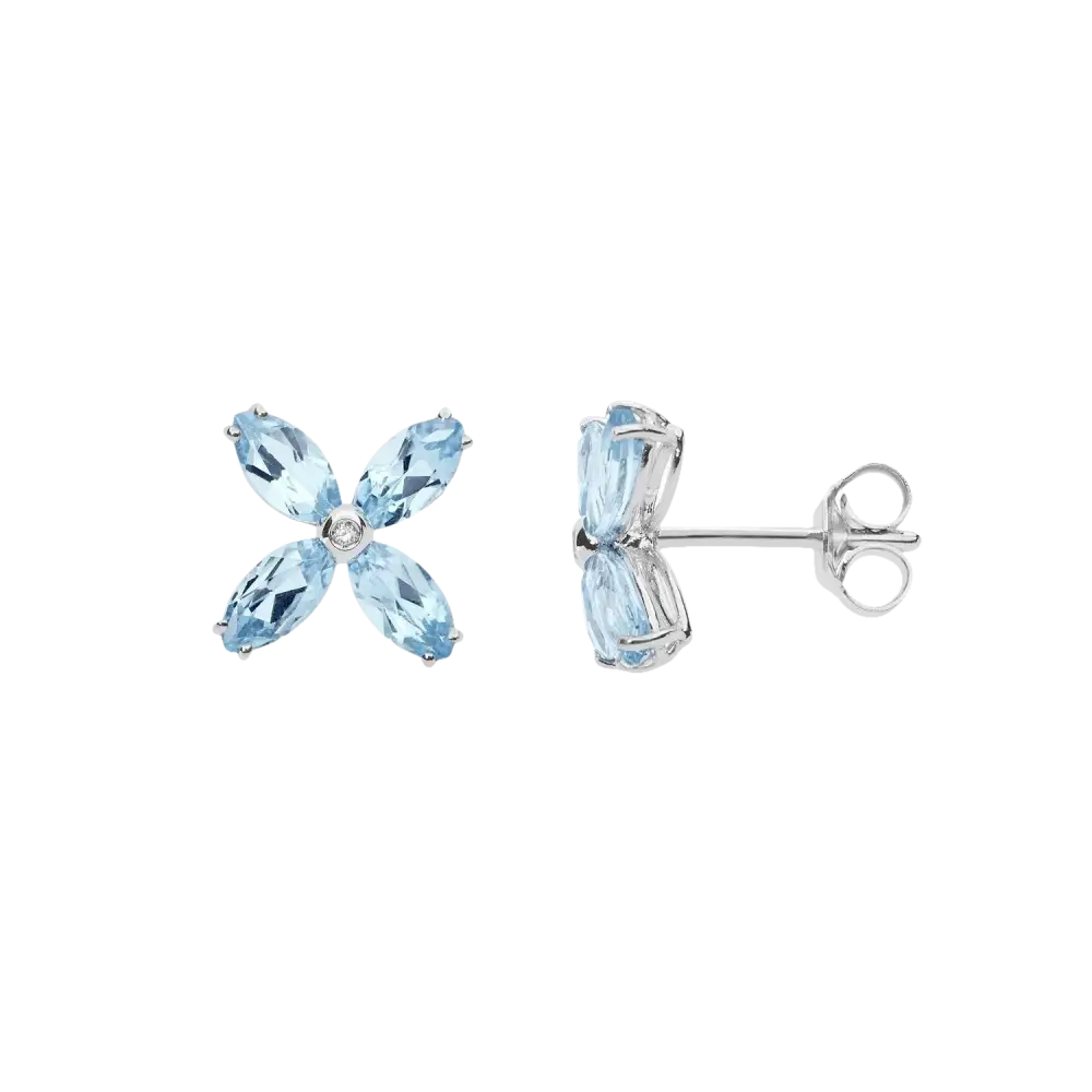 Orecchini topazio azzurro e diamanti ORB 1013 COMETE a forma di fiore