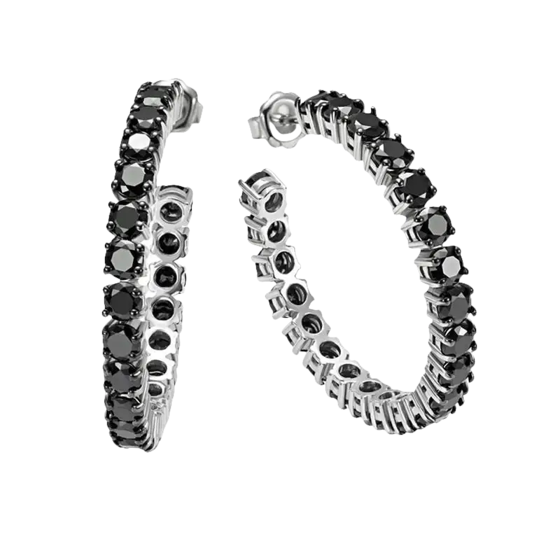 Orecchini Veretta Argento e Zirconi Neri Bliss Material Girl con cerchi in argento e diamanti neri