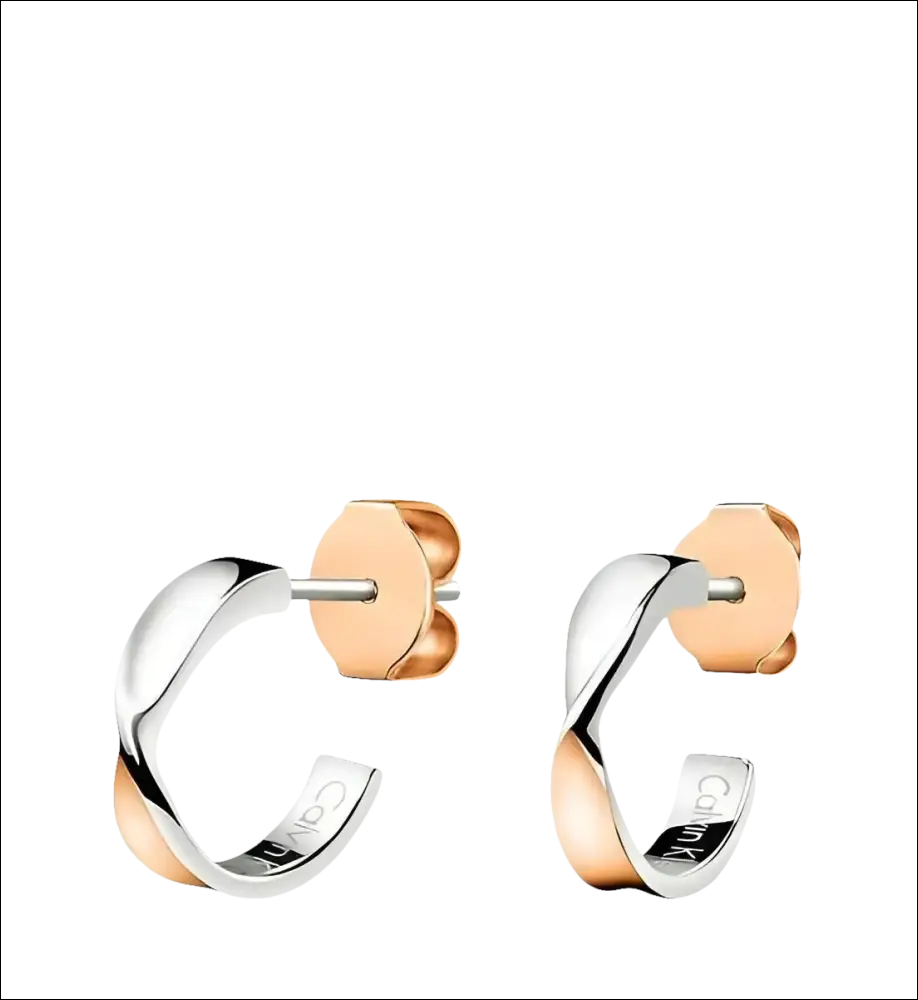 Orecchini a cerchio twist two-tone oro rosa e argento con chiusura a farfalla