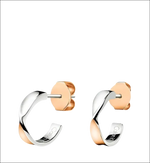 Orecchini a cerchio twist two-tone oro rosa e argento con chiusura a farfalla