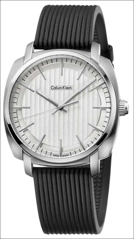 Orologio Calvin Klein Highline Uomo con cassa in argento, quadrante a righe bianche e cinturino in gomma nera