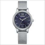 Orologio Citizen Eco-Drive Donna L: bracciale mesh argento, quadrante blu con numeri romani e foglie