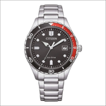 Orologio Citizen Eco-Drive unisex silver con quadrante nero e lunetta rossa