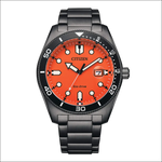 Orologio Citizen Uomo Marine: bracciale nero, quadrante arancione Eco-Drive