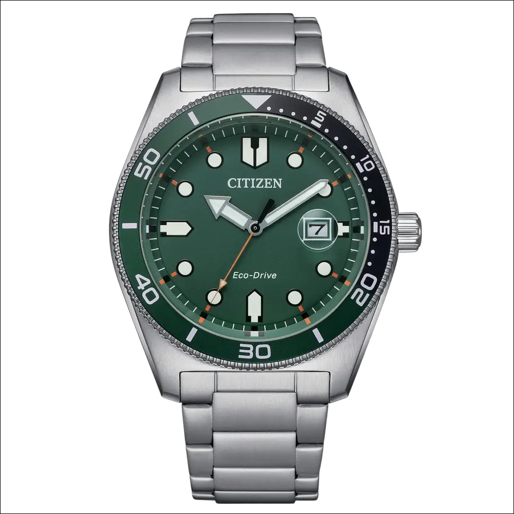 Orologio Citizen Eco-Drive Uomo Marine con quadrante verde e bracciale acciaio