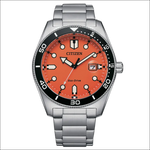 Orologio Citizen Eco-Drive uomo con quadrante arancione e bracciale acciaio