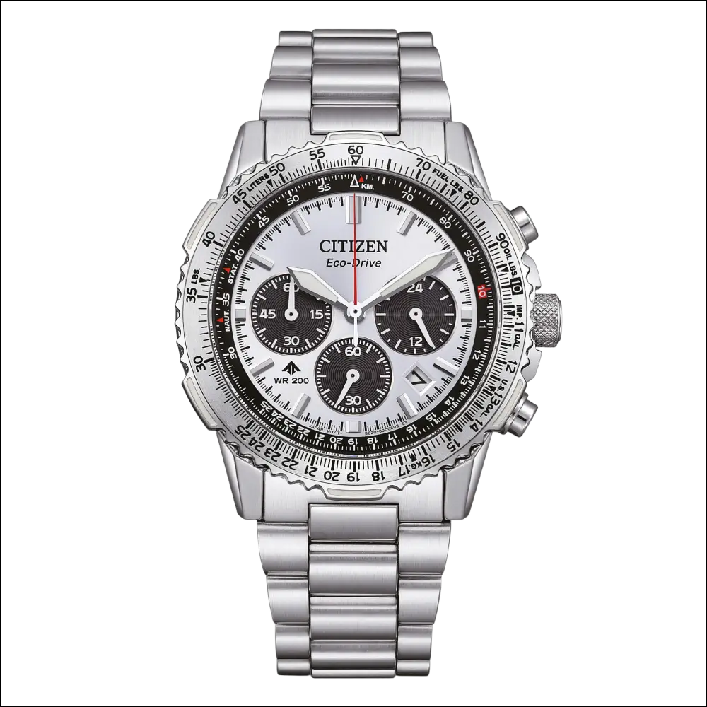 Orologio Citizen Eco-Drive chronografo uomo argento quadrante nero