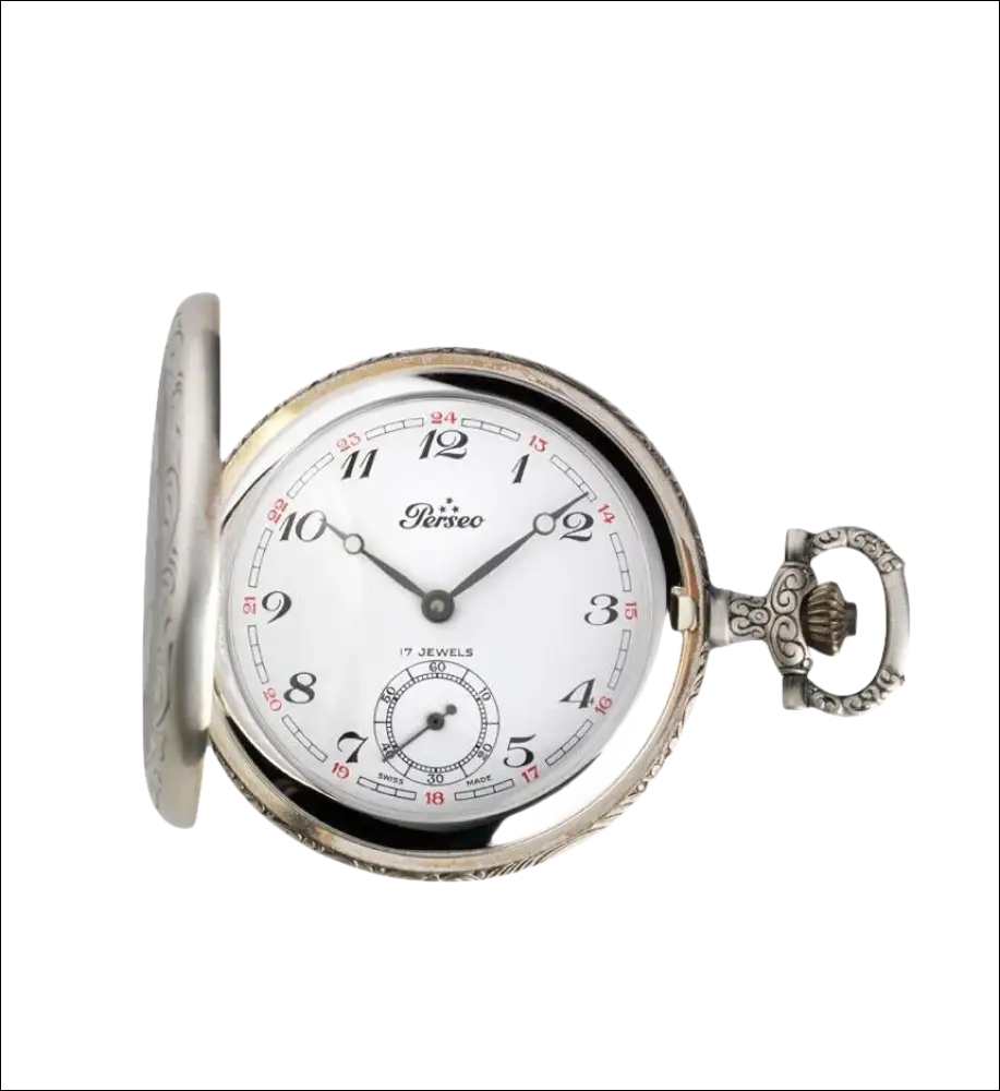 Orologio tasca meccanico PERSEO 17102/SPMET con cassa argentata e quadrante aperto