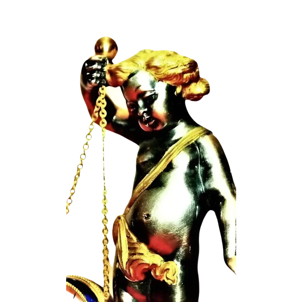 Statua dorata di un putto con bilancia per Orologio da Tavolo La Vallée Putto 521