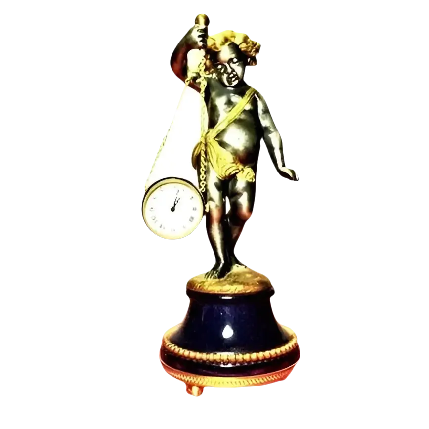 Statua in bronzo di un putto con orologio da tavolo La Vallée Putto 521