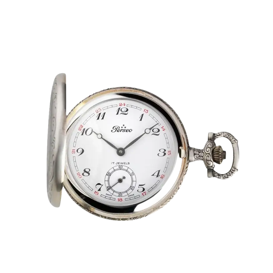Orologio tasca meccanico PERSEO 17102/SPMET con cassa argentata e quadrante aperto