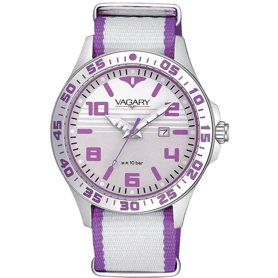 Orologio VAGARY bambino Quartz IH3-110-10 con accenti viola e cinturino bianco e viola