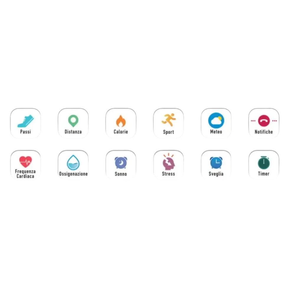 Icone di tracker fitness con etichette italiane sul Orologio VAGARY Smartwatch CITIZEN