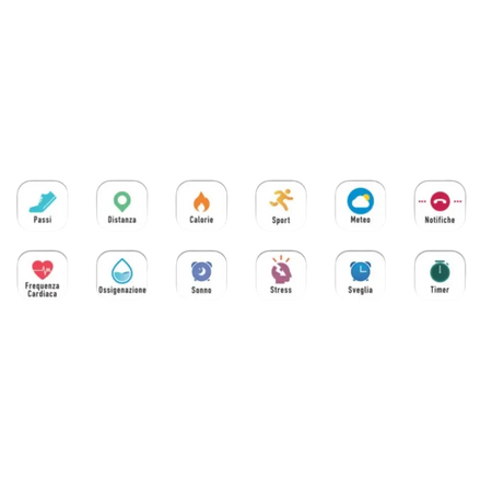 Icone di tracker fitness con etichette italiane sul Orologio VAGARY Smartwatch CITIZEN