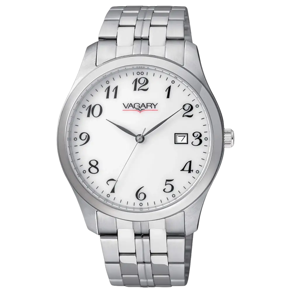 Orologio VAGARY uomo acciaio solo tempo IH5-015-13 con quadrante bianco e cassa argentata