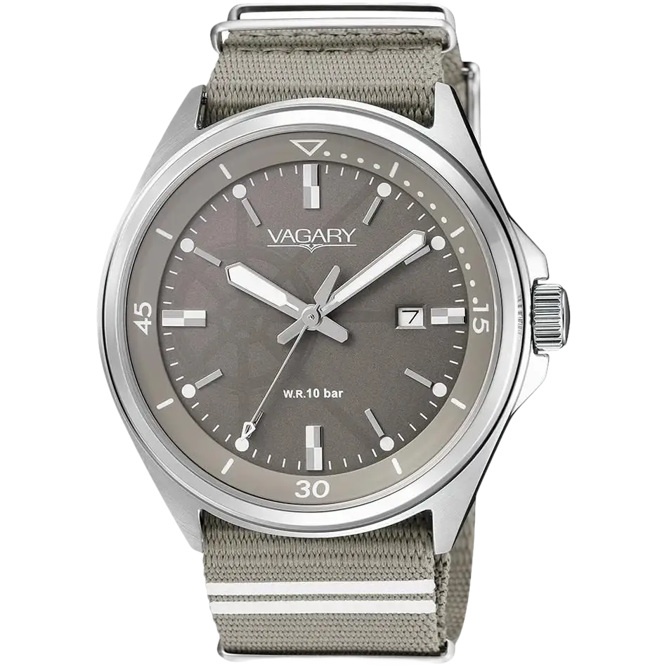 Orologio VAGARY uomo Quartz Aqua39 con quadrante grigio e cinturino argentato