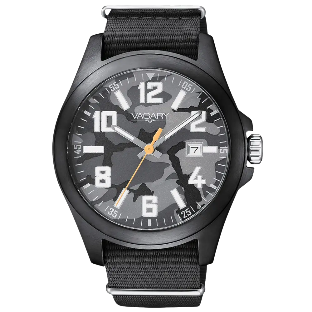 Orologio VAGARY uomo Quartz Explore con quadrante camouflage nero elegante
