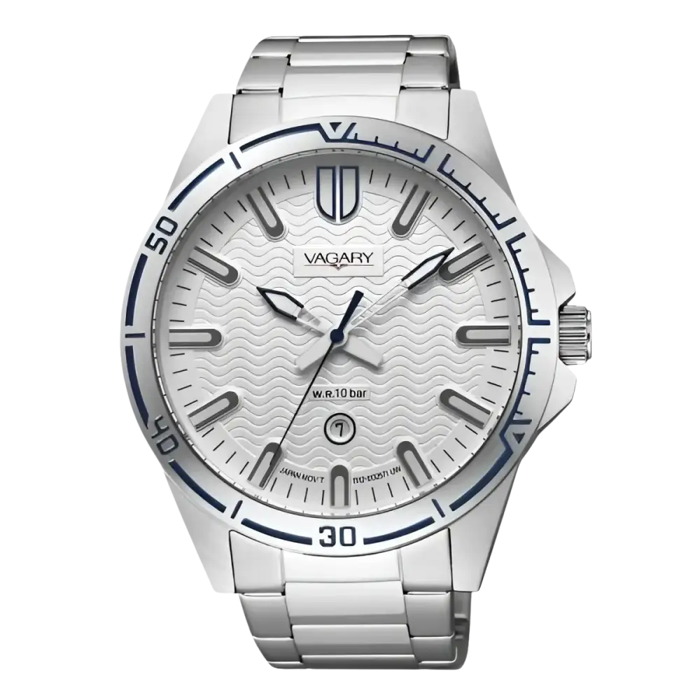 Orologio VAGARY uomo Quartz Globe IB5-811-11 con quadrante a onde argentato