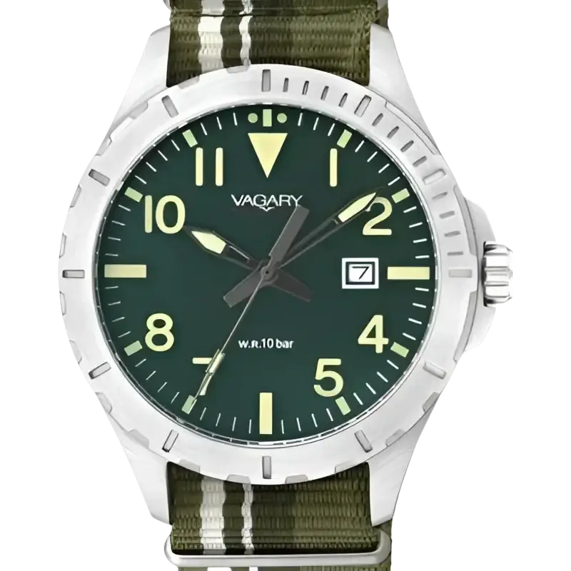 Orologio VAGARY uomo Quartz con quadrante verde e cinturino a righe