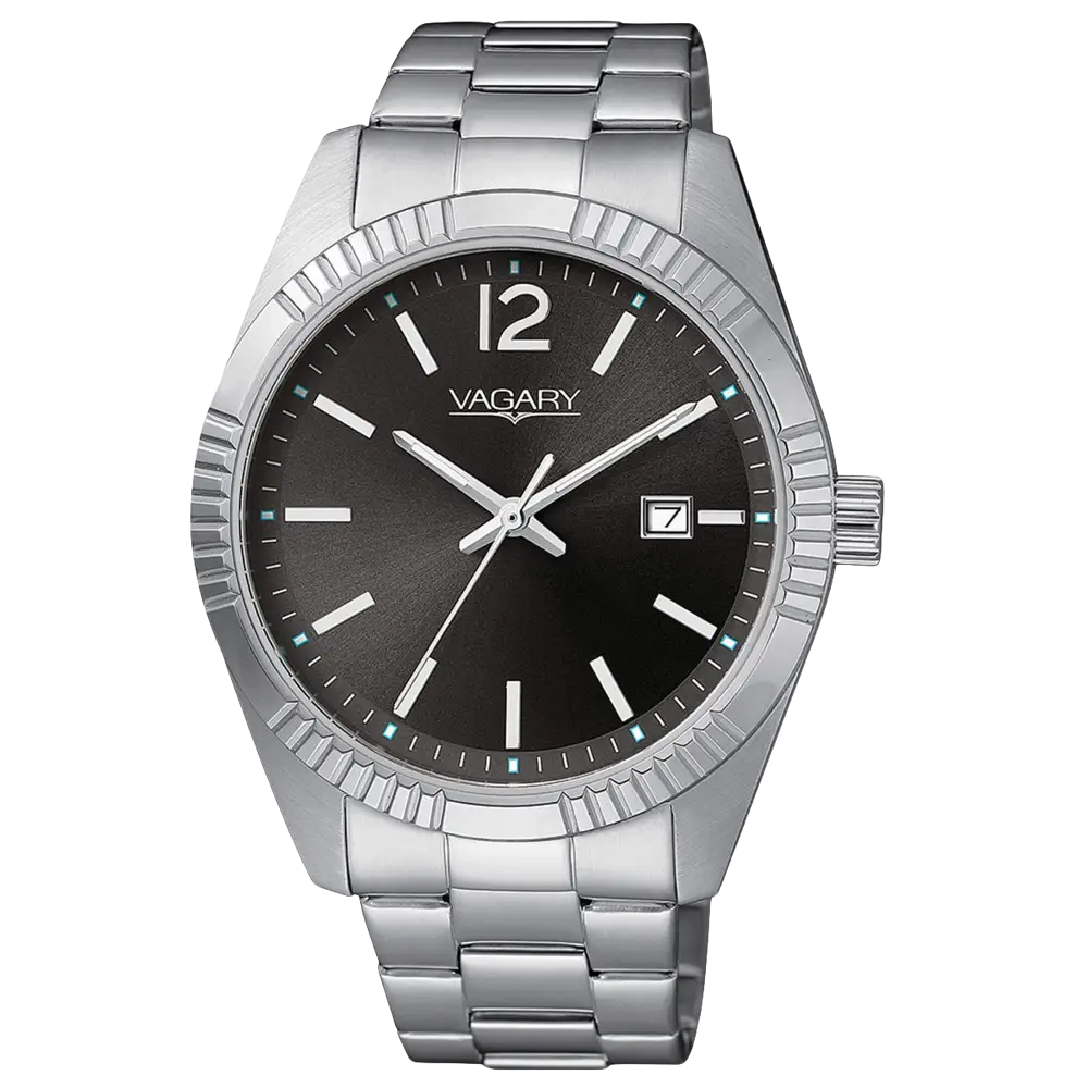 Orologio VAGARY uomo Quartz Timeless IB9-115-61 con quadrante nero e finitura argento