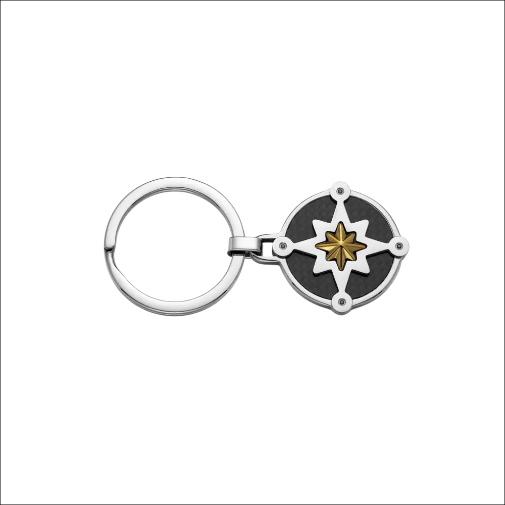 Portachiavi Comete Uomo Rosa dei Venti UCH 182 argento nero con stella oro