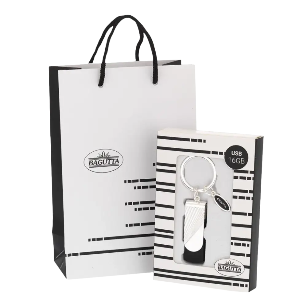 Gift set Portachiavi uomo BAGUTTA argentato con chiave USB 16GB elegante e utile