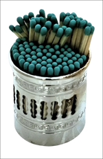 Portafiammiferi Argento Greggio con motivo grecque, fiammiferi teal