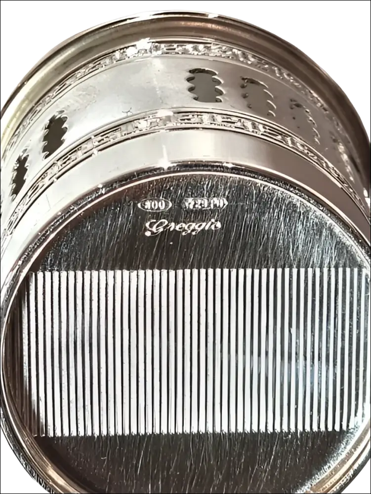 Portafiammiferi Argento Greggio con incisioni intricate e finitura metallica lucida