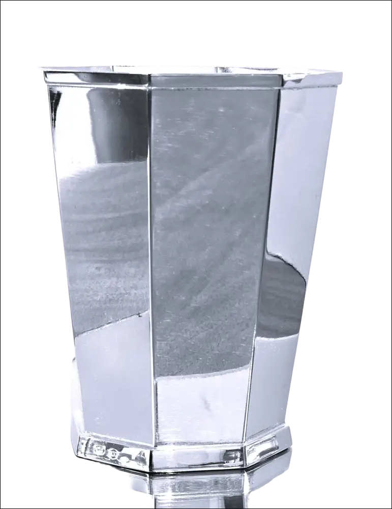 Vaso octagonale argento specchiato Petruzzi & Branca con bordi bisellati