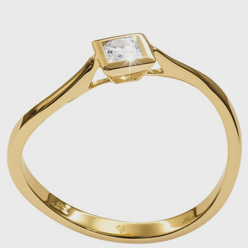 Anello Oro Giallo 750/1000 e Diamante Carré 0,16 ct|bonini-gioielli