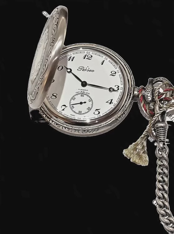 Orologio da tasca meccanico acciaio PERSEO con catena|bonini-gioielli