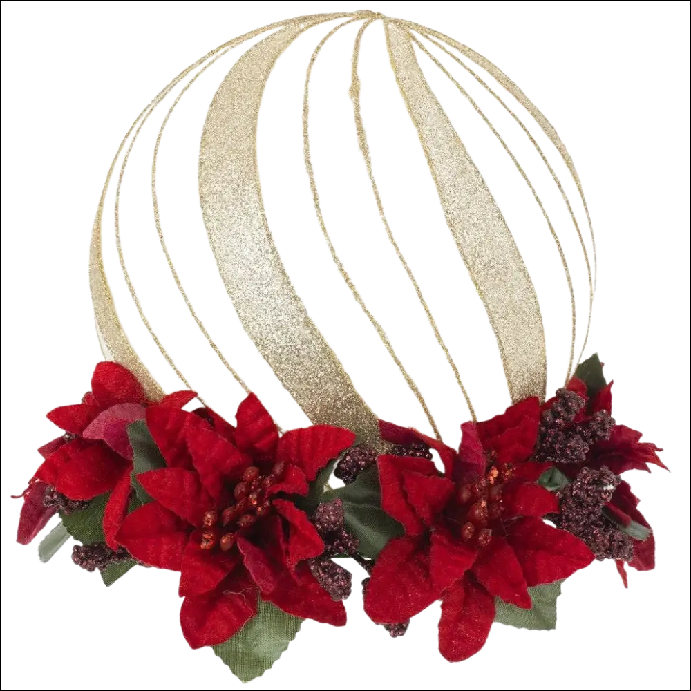 Sfera Natalizia Luminosa Rossa Bagutta con glitter dorati e poinsettia
