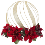 Sfera Natalizia Luminosa Rossa Bagutta con glitter dorati e poinsettia