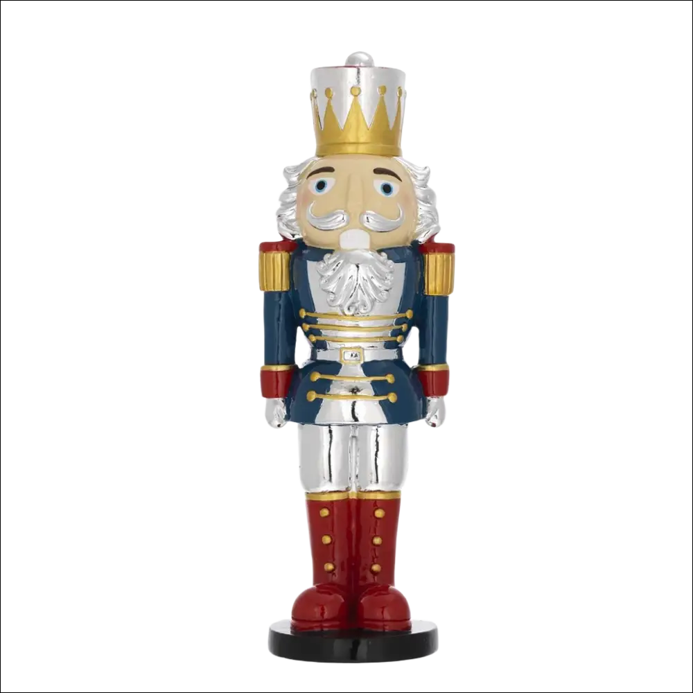 Schiaccianoci Soldatino: figurina natalizia lucida con corona dargento e fregi dorati