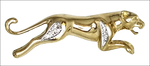 Spilla Pantera Oro e Diamanti Ispirata a Cartier, emblema giaguaro dorato con inlay argento lucido