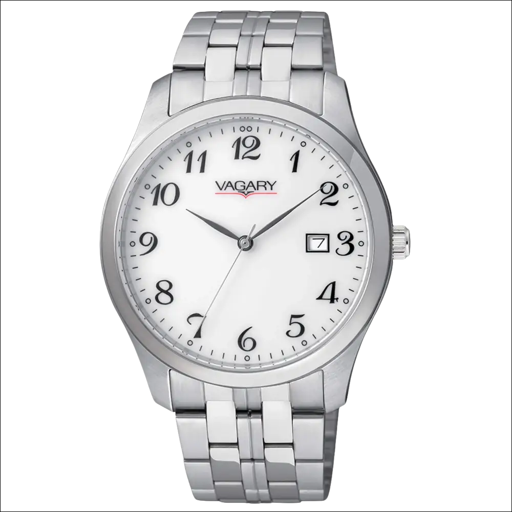 Orologio VAGARY uomo acciaio solo tempo IH5-015-13 con quadrante bianco e cassa argentata