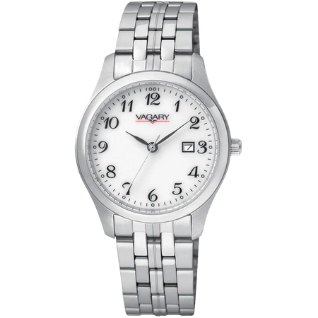 Orologio da donna elegante VAGARY 90th Lady con cassa argento, dial bianco e datario