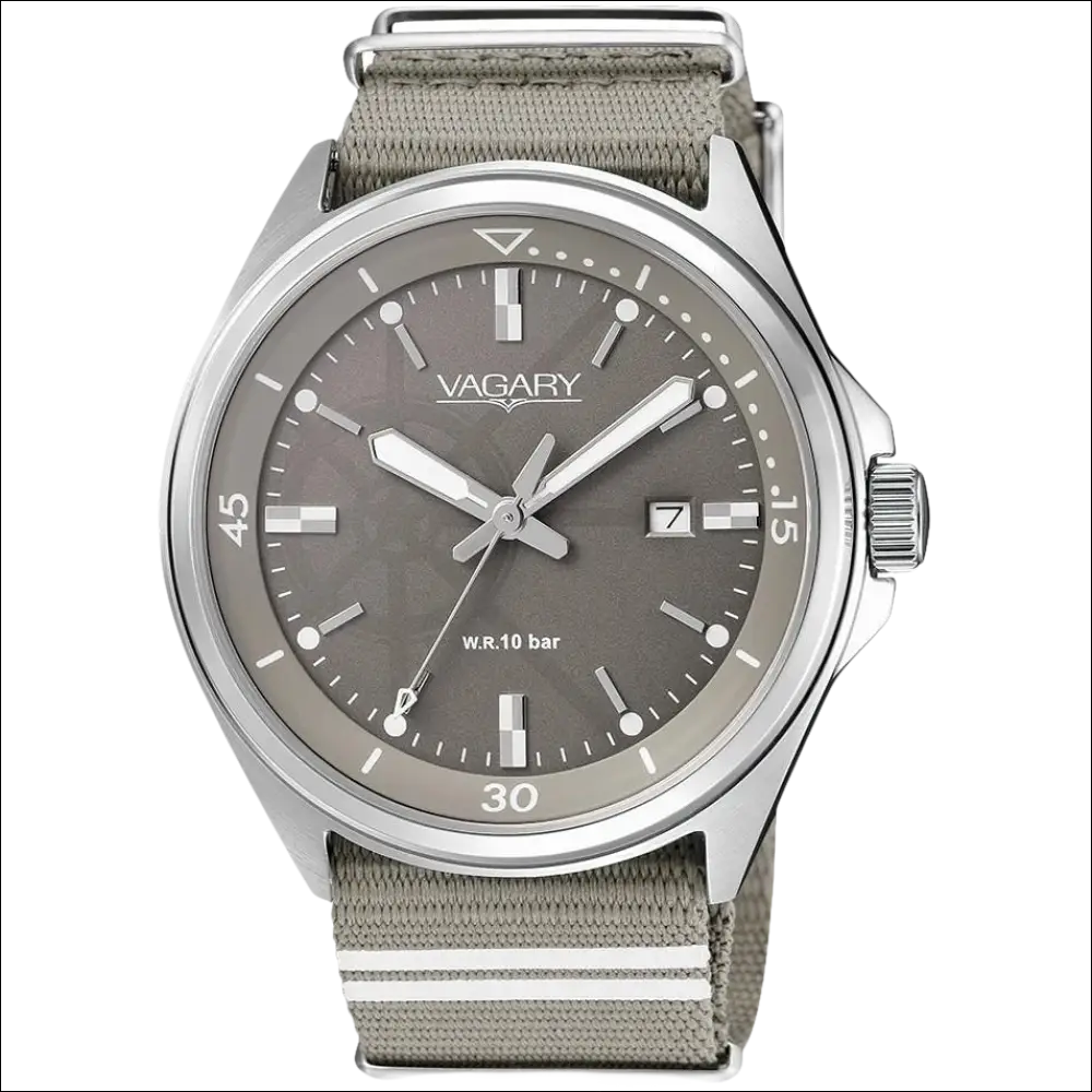 Orologio VAGARY uomo Quartz Aqua39 con quadrante grigio e cinturino argentato