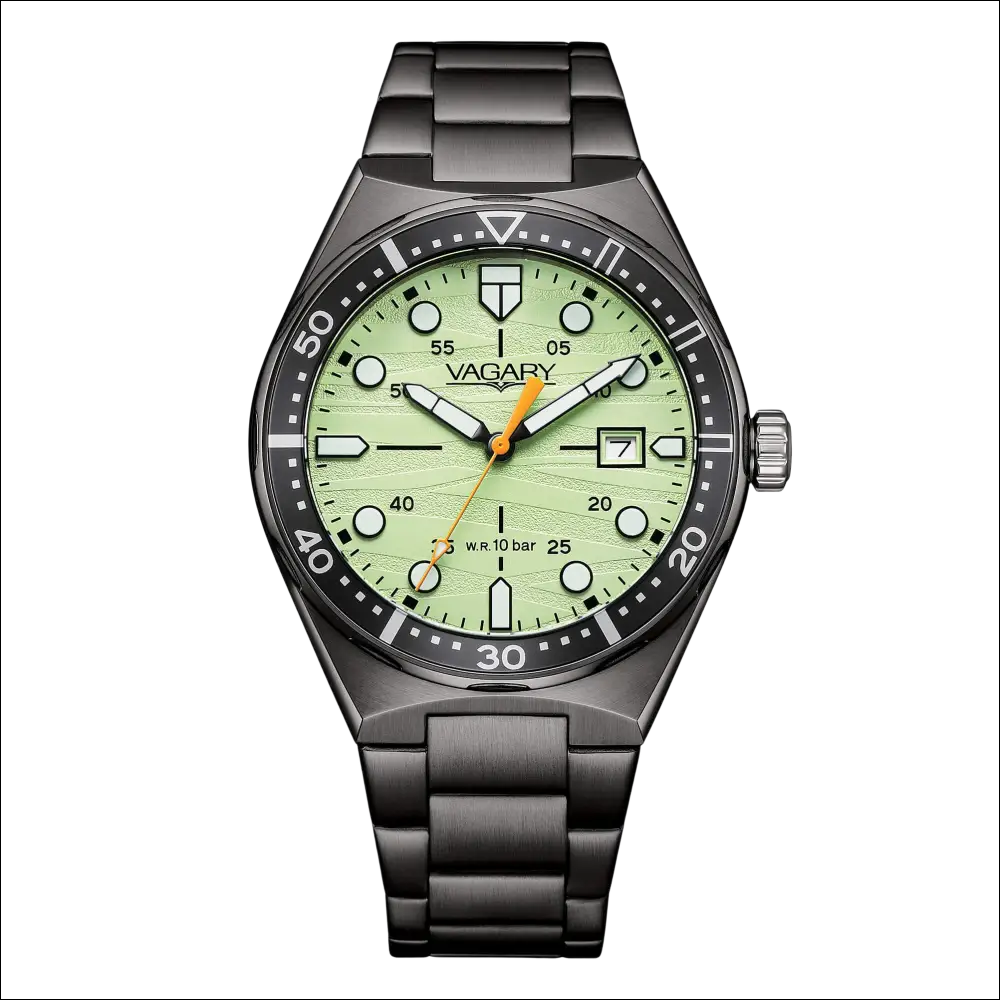 Orologio Vagary Aqua 39 Uomo con quadrante verde luminoso e lancette arancioni