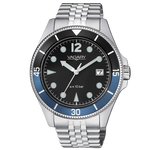 Orologio da uomo VAGARY AQUA39 con bezel nero e blu, quadrante nero e bracciale jubilee