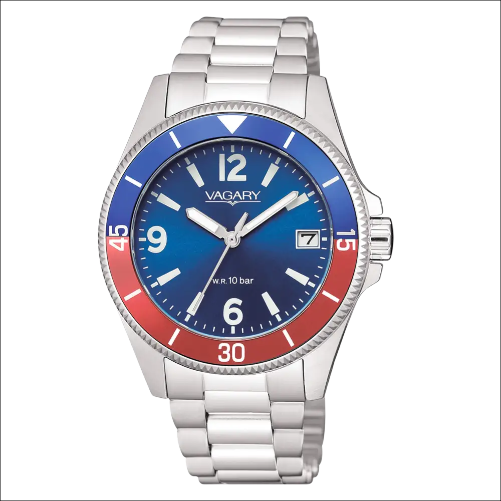Orologio unisex VAGARY Aqua39 VD5-210-73 in acciaio silver con quadrante blu e rosso